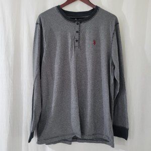 U.S. Polo Assn. Black/Grey Striped Scoop Neck Long Sleeve Shirt Men's Size XL